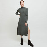 Barockes, langärmliges, hochgeschlitztes Midikleid aus Kaschmirpullover - Grau
